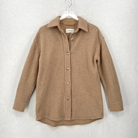 ARITZIA BABATON Pelli Jacket Womens XS Camel Tan Shacket Merino Wool Oversized - Picture 2 of 12